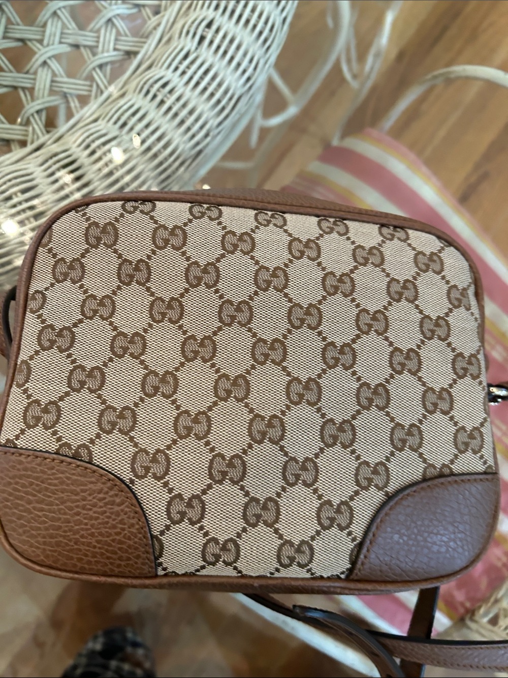 Gucci Beige GG Canvas and Brown Leather Crossbody Bag - Picture 11 of 12